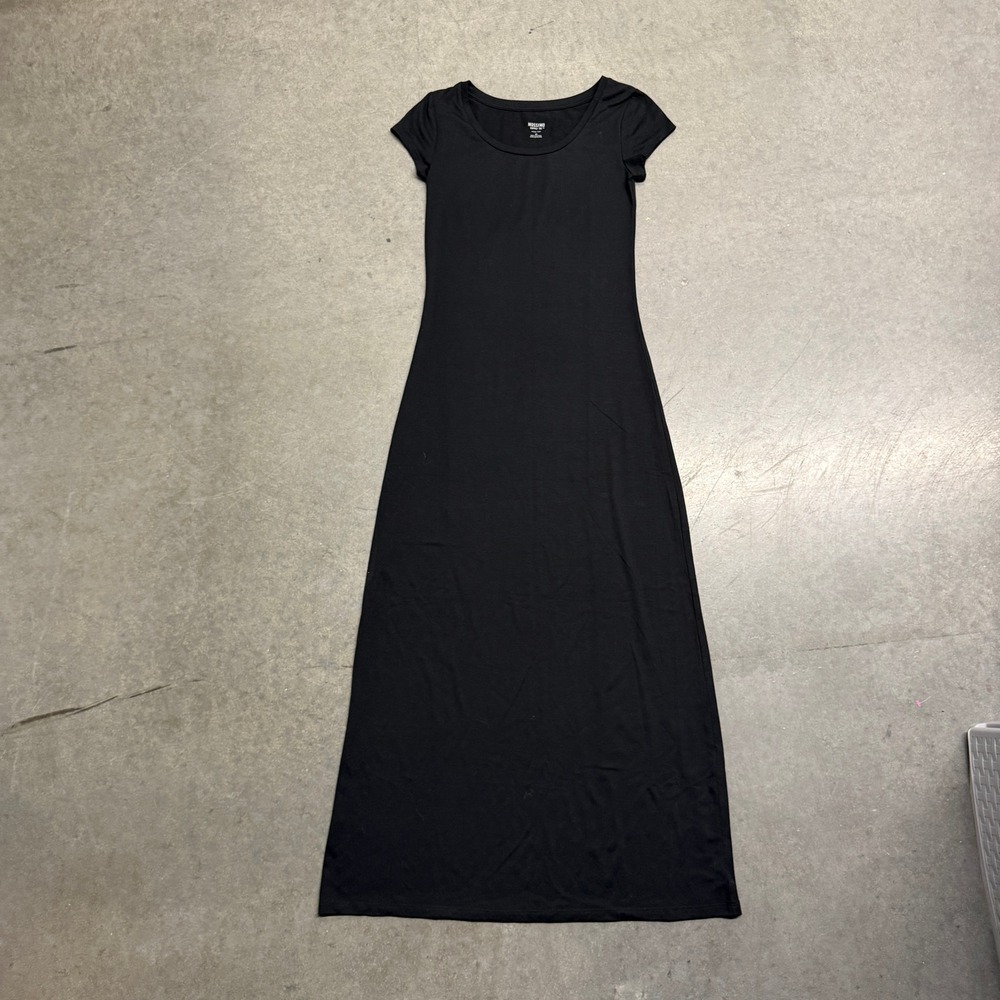 Mossimo Supply Co Black Short Sleeve Maxi Dress Scoop Neck Jersey Knit XS